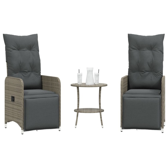 vidaXL Outdoor-Lehnstühle 2 Stk. mit Tisch Grau Poly-Rattan