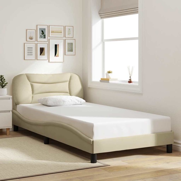 vidaXL Bettgestell mit Kopfteil Creme 100x200 cm Stoff