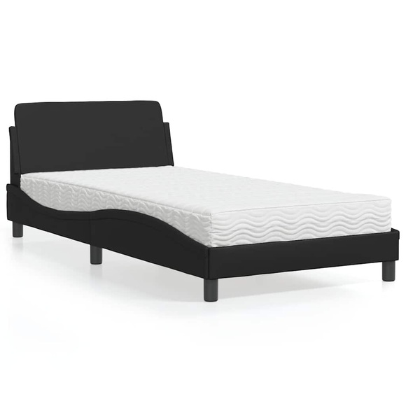 vidaXL Bett mit Matratze Schwarz 100x200 cm Kunstleder