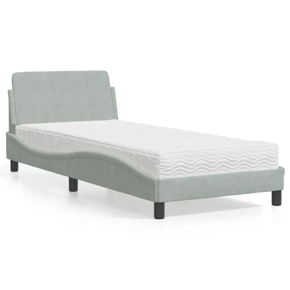 vidaXL Bett mit Matratze Hellgrau 90x200 cm Samt