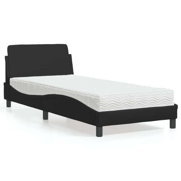 vidaXL Bett mit Matratze Schwarz 90x200 cm Kunstleder