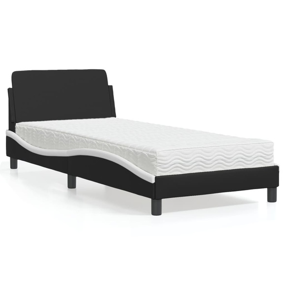 vidaXL Bett mit Matratze Schwarz und Weiß 90x200 cm Kunstleder