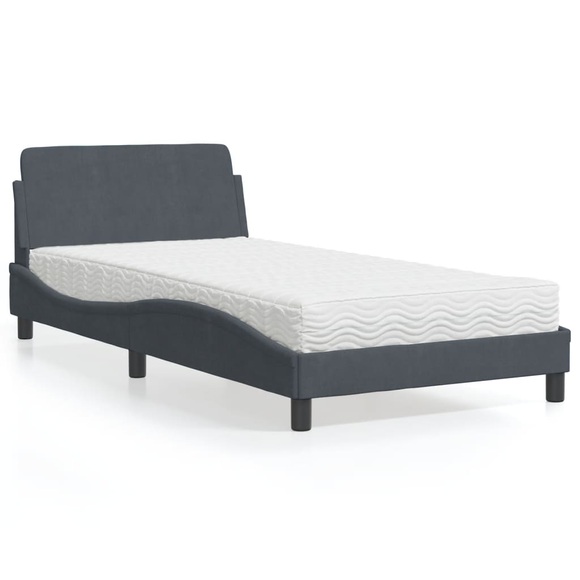 vidaXL Bett mit Matratze Dunkelgrau 100x200 cm Samt