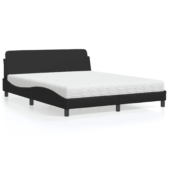 vidaXL Bett mit Matratze Schwarz 160x200 cm Kunstleder