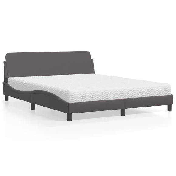vidaXL Bett mit Matratze Grau 160x200 cm Kunstleder