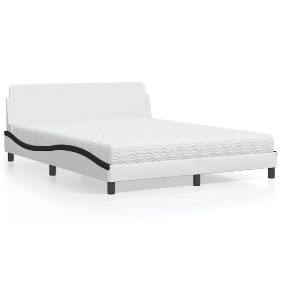 vidaXL Bett mit Matratze Weiß und Schwarz 160x200 cm Kunstleder