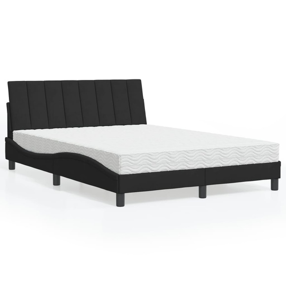 vidaXL Bett mit Matratze Schwarz 140x190 cm Samt