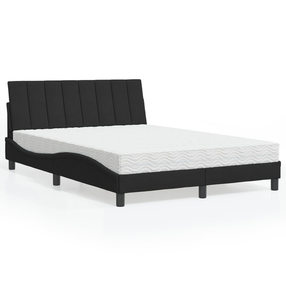 vidaXL Bett mit Matratze Schwarz 140x200 cm Samt