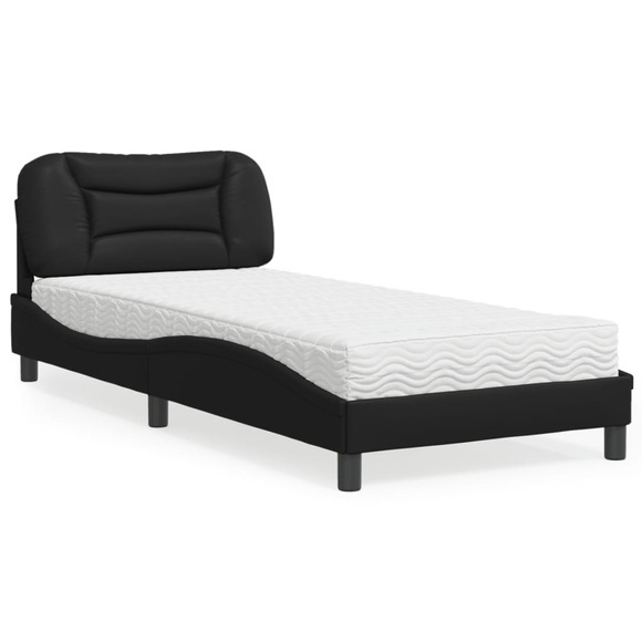 vidaXL Bett mit Matratze Schwarz 90x190 cm Kunstleder