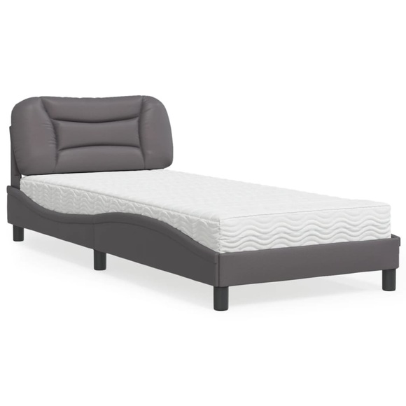 vidaXL Bett mit Matratze Grau 90x190 cm Kunstleder