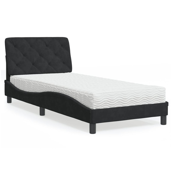 vidaXL Bett mit Matratze Schwarz 90x190 cm Samt