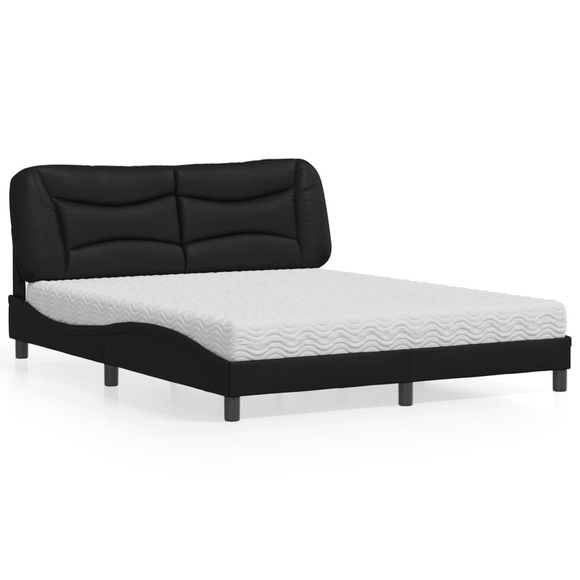 vidaXL Bett mit Matratze Schwarz 160x200 cm Kunstleder
