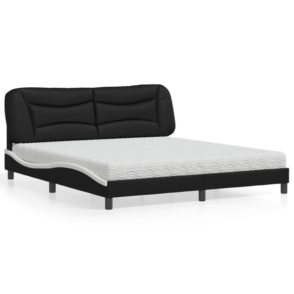 vidaXL Bett mit Matratze Schwarz und Weiß 180x200 cm Kunstleder