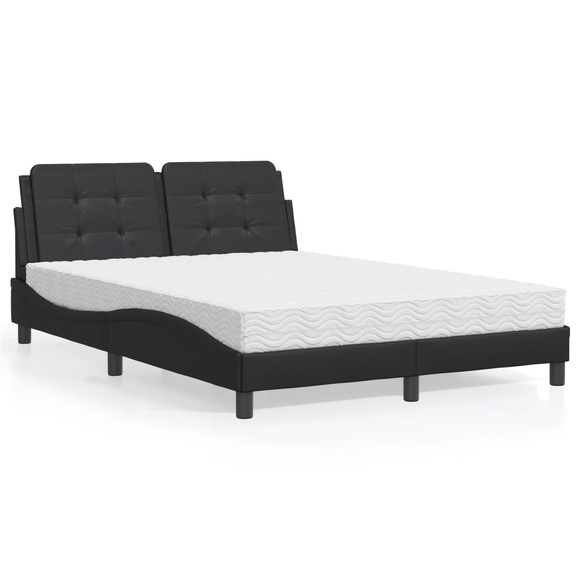 vidaXL Bett mit Matratze Schwarz 140x200 cm Kunstleder