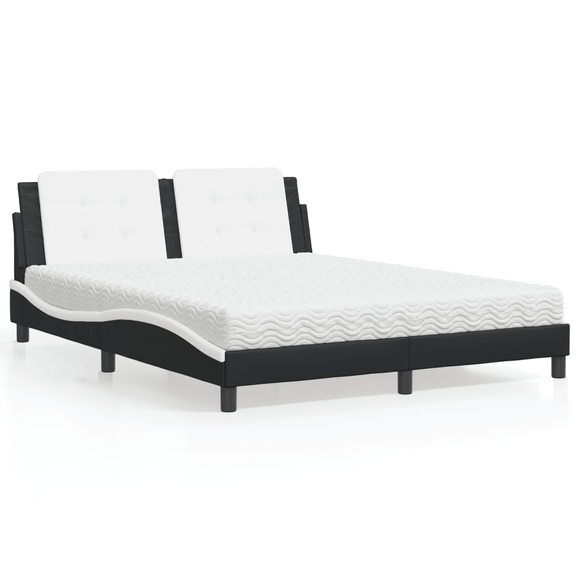 vidaXL Bett mit Matratze Schwarz und Weiß 160x200 cm Kunstleder