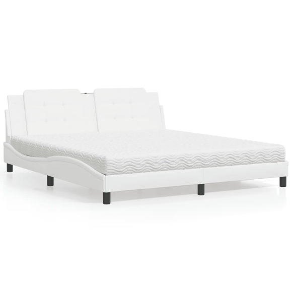 vidaXL Bett mit Matratze Weiß 180x200 cm Kunstleder