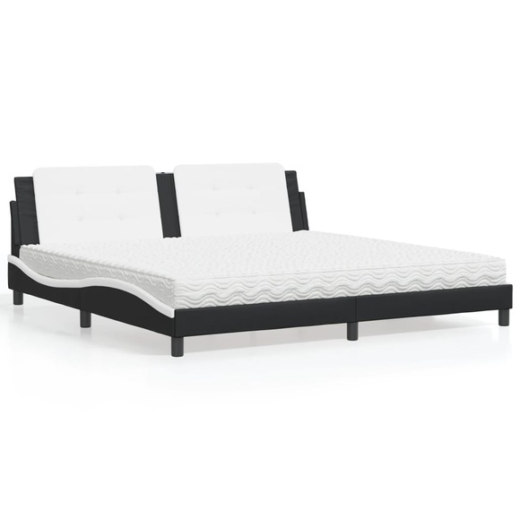 vidaXL Bett mit Matratze Schwarz und Weiß 200x200 cm Kunstleder