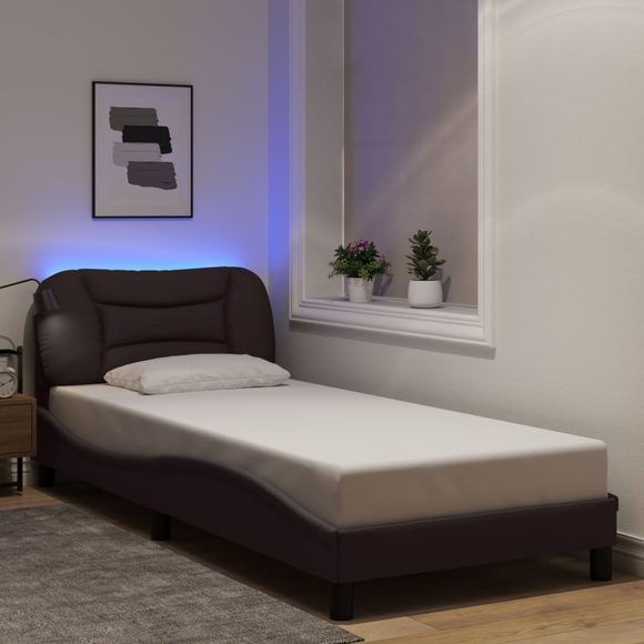 vidaXL Bettgestell mit LED Dunkelbraun 80x200 cm Stoff