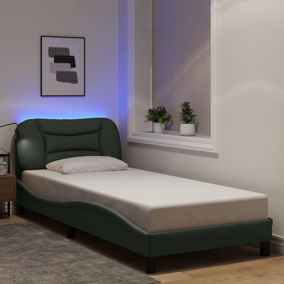 vidaXL Bettgestell mit LED Dunkelgrau 90x190 cm Stoff