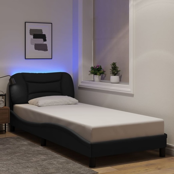 vidaXL Bettgestell mit LED Schwarz 90x190 cm Stoff