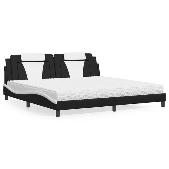 vidaXL Bett mit Matratze Schwarz und Weiß 200x200 cm Kunstleder