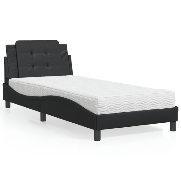 vidaXL Bett mit Matratze Schwarz 100x200 cm Kunstleder