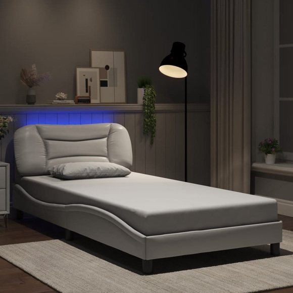 vidaXL Bettgestell mit LED Weiß 100x200 cm Kunstleder