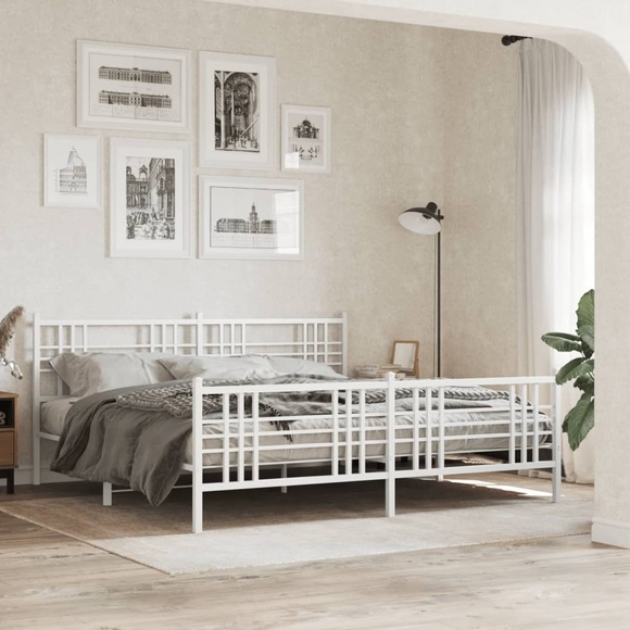 vidaXL Bettgestell mit Kopf- und Fußteil Metall Weiß 183x213 cm