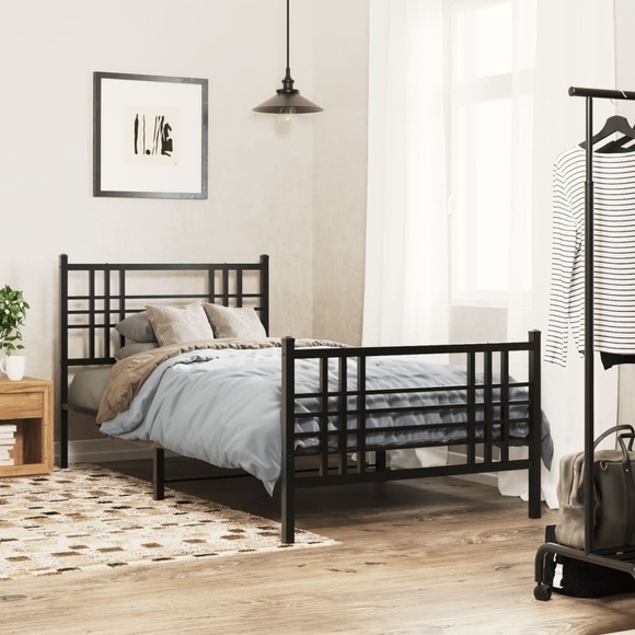 vidaXL Bettgestell mit Kopf- und Fußteil Metall Schwarz 107x203 cm