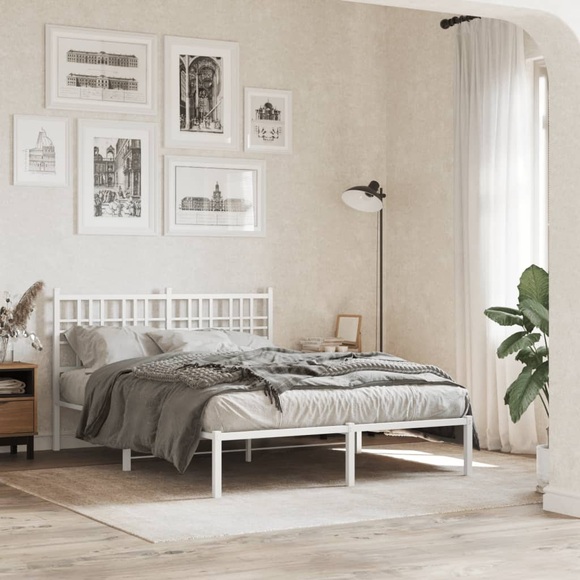 vidaXL Bettgestell mit Kopfteil Metall Weiß 135x190 cm
