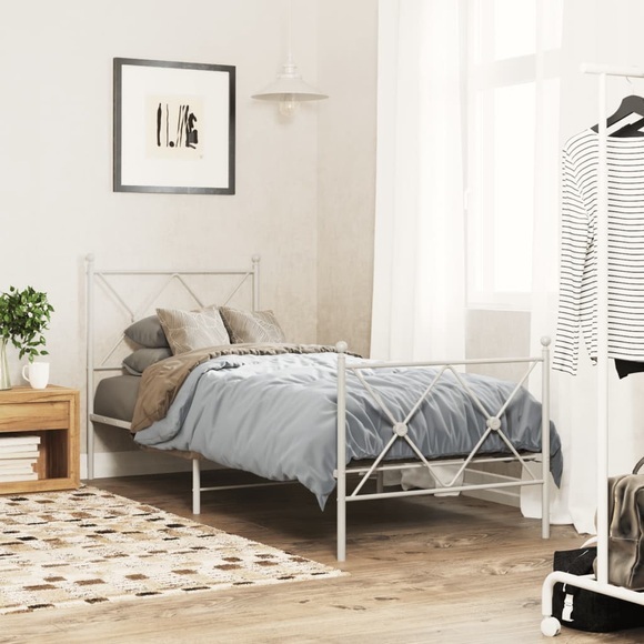 vidaXL Bettgestell mit Kopf- und Fußteil Metall Weiß 75x190 cm