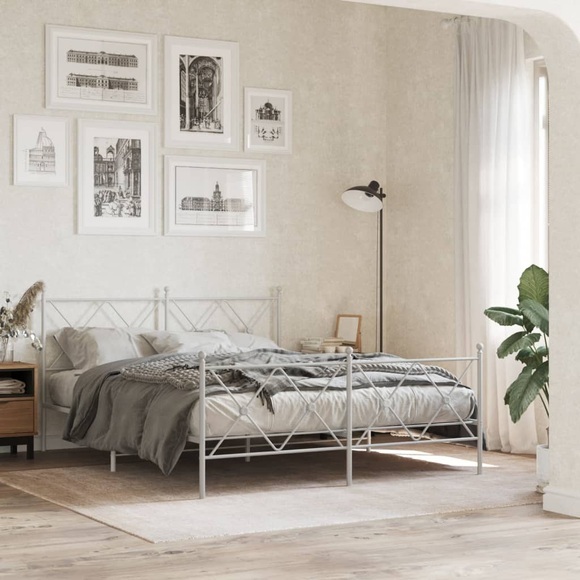 vidaXL Bettgestell mit Kopf- und Fußteil Metall Weiß 160x200 cm