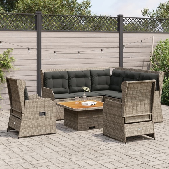 vidaXL 5-tlg. Garten-Lounge-Set mit Kissen Grau Poly Rattan