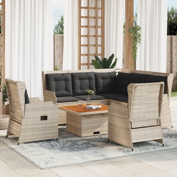 vidaXL 5-tlg. Garten-Lounge-Set mit Kissen Hellgrau Poly Rattan