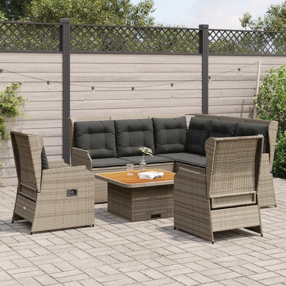 vidaXL 6-tlg. Garten-Lounge-Set mit Kissen Grau Poly Rattan