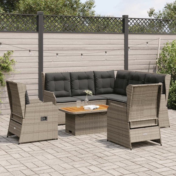 vidaXL 6-tlg. Garten-Lounge-Set mit Kissen Grau Poly Rattan