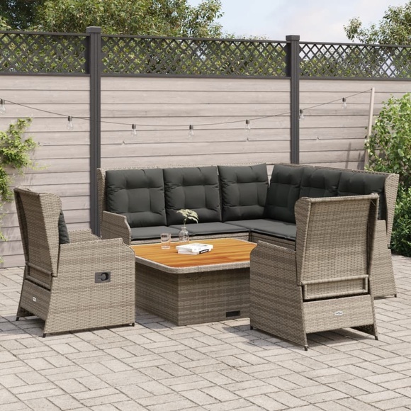 vidaXL 6-tlg. Garten-Lounge-Set mit Kissen Grau Poly Rattan