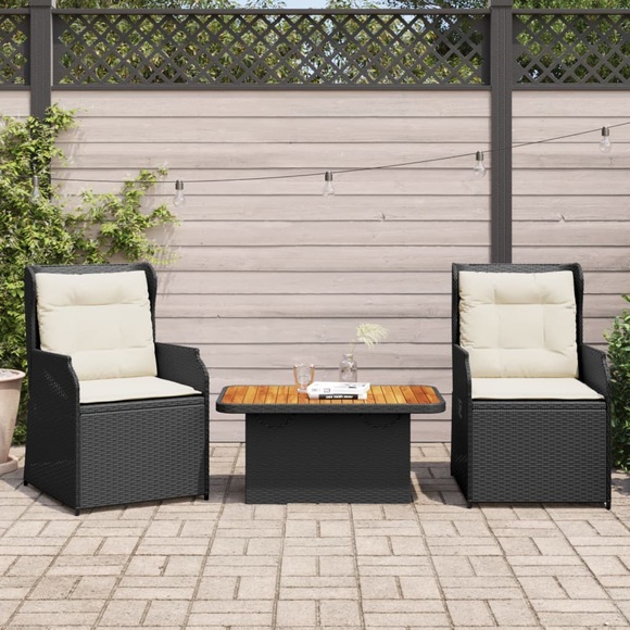 vidaXL 3-tlg. Garten-Lounge-Set mit Kissen Schwarz Poly Rattan