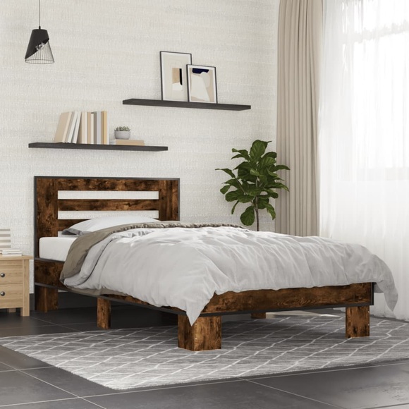 vidaXL Bettgestell Räuchereiche 90x200 cm Holzwerkstoff und Metall
