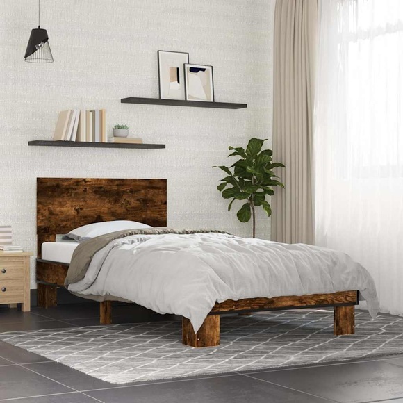 vidaXL Bettgestell Räuchereiche 75x190 cm Holzwerkstoff und Metall