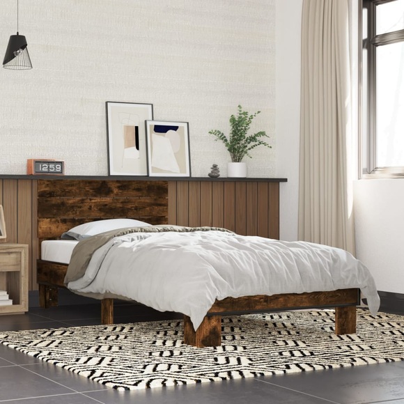 vidaXL Bettgestell Räuchereiche 100x200 cm Holzwerkstoff und Metall