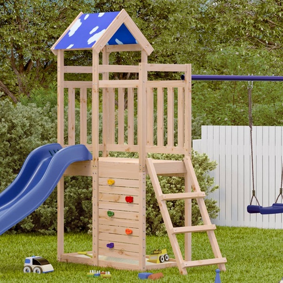vidaXL Spielturm mit Kletterwand 110,5x52,5x215 cm Massivholz Kiefer