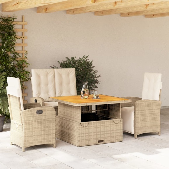 vidaXL 4-tlg. Garten-Essgruppe mit Kissen Beige Poly Rattan