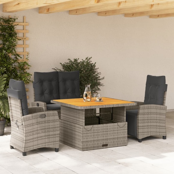 vidaXL 4-tlg. Garten-Essgruppe mit Kissen Grau Poly Rattan