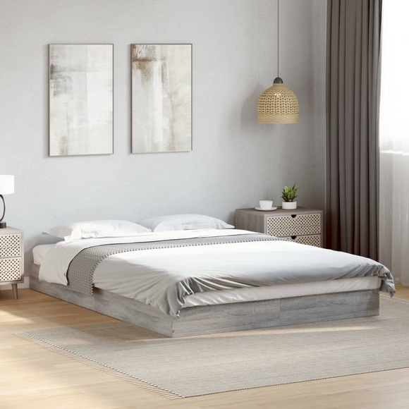 vidaXL Bettgestell Grau Sonoma 135x190 cm Holzwerkstoff