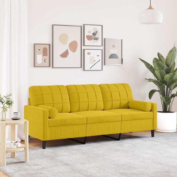 vidaXL 3-Sitzer-Sofa mit Zierkissen Gelb 180 cm Samt