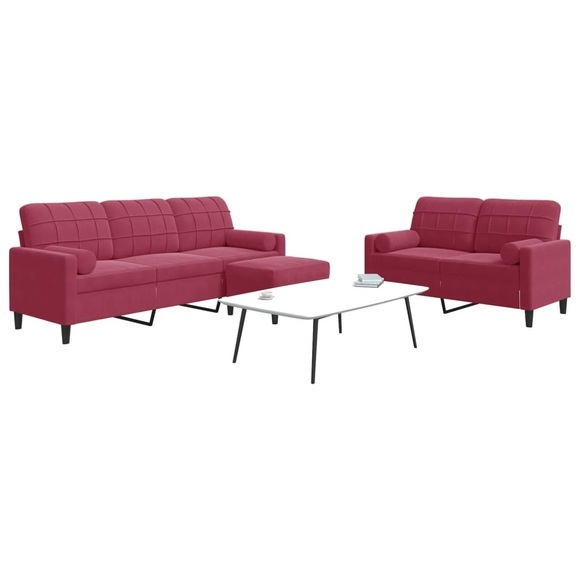vidaXL 3-tlg. Sofagarnitur mit Kissen und Nackenrollen Weinrot Samt
