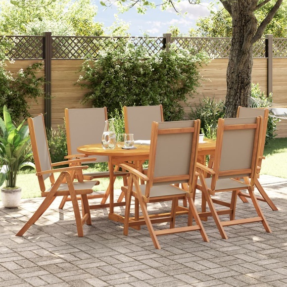 vidaXL 7-tlg. Garten-Essgruppe Massivholz Akazie und Textilene