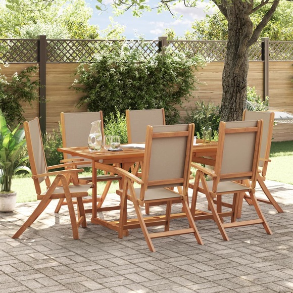 vidaXL 7-tlg. Garten-Essgruppe Massivholz Akazie und Textilene