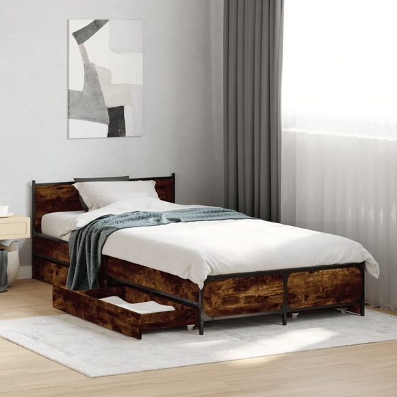 vidaXL Bettgestell mit Schubladen Räuchereiche 90x190 cm Holzwerkstoff